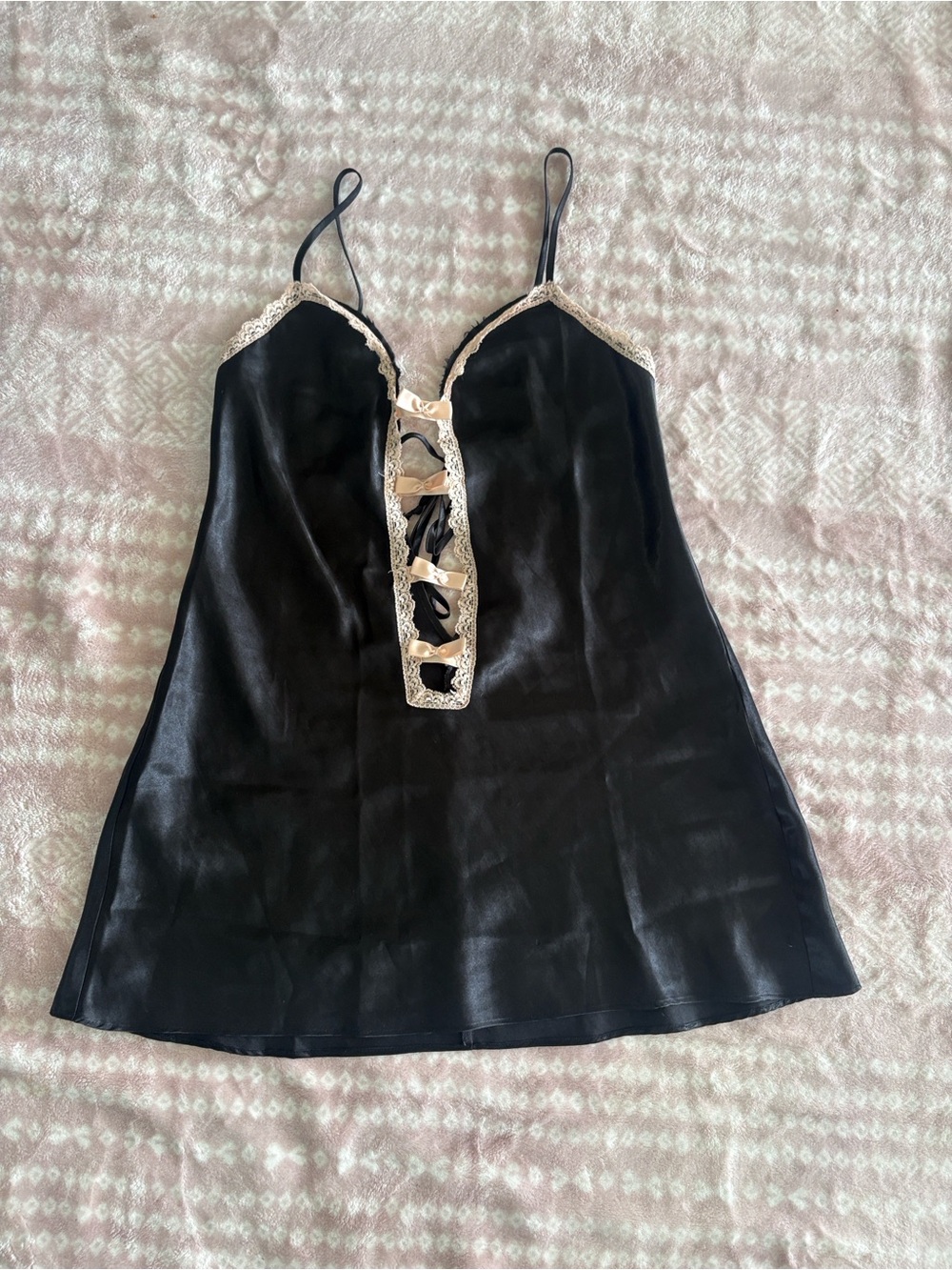 Black Lace-Trim Satin Chemise Slip